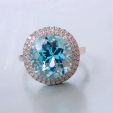 14k Gold 4.48 Ctw Natural Aquamarine & Diamond Ring