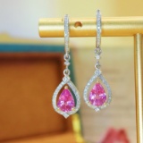 14k Gold 2.22 Ctw Natural Padparadscha Sapphire & Diamond Earrings