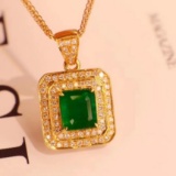 14k Gold 1.02 Ctw Vivid Green Natural Emerald & Diamond Pendant