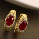 14k Gold 1.65 Ctw Natural Ruby & Diamond Earrings