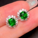 14k Gold 2.44 Ctw Vivid Green Natural Tsavorite & Diamond Earrings