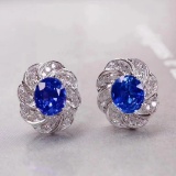 14k Gold 2.05 Ctw Natural Sapphire & Diamond Earrings