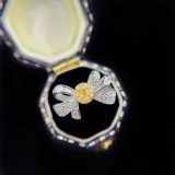 14k Gold 0.66 Ctw Natural Yellow Diamond & Diamond Ring