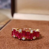 14k Gold 1.10 Ctw Vivid Red Natural Ruby & Diamond Ring