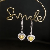 14k Gold 0.78 Ctw Natural Yellow Diamond & Diamond Earrings