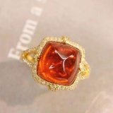 14k Gold 6.62 Ctw Natural Spessartine & Diamond Ring