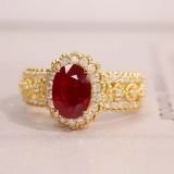 14k Gold 1.54 Ctw Natural Ruby & Diamond Ring