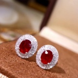 14k Gold 1.31 Ctw Vivid Red Natural Ruby & Diamond Earrings
