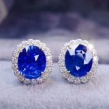 14k Gold 3.86 Ctw Natural Sapphire & Diamond Earrings