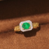 14k Gold 0.72 Ctw Vivid Green Natural Emerald & Diamond Ring