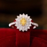 14k Gold 0.80 Ctw Natural Yellow Diamond & Diamond Ring