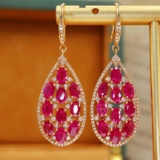 14k Gold 6.33 Ctw Intense Red Natural Ruby & Diamond Earrings