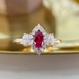 14k Gold 0.57 Ctw Vivid Red Natural Ruby & Diamond Ring