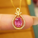 14k Gold 0.92 Ctw Natural Padparadscha Sapphire & Diamond Pendant