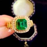 14k Gold 2.72 Ctw Vivid Green Natural Emerald & Diamond Ring