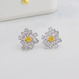 14k Gold 1.04 Ctw Natural Yellow Diamond & Diamond Earrings