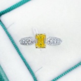 14k Gold 1.04 Ctw Natural Yellow Diamond & Diamond Ring
