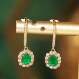14k Gold 1.14 Ctw Vivid Green Natural Emerald & Diamond Earrings