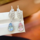 14k Gold 6.62 Ctw Natural Aquamarine & Morganite & Diamond Earrings