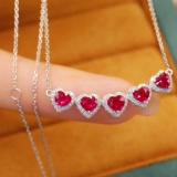 14k Gold 1.72 Ctw Natural Ruby & Diamond Necklace