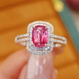 14k Gold 1.90 Ctw Natural Padparadscha Sapphire & Diamond Ring