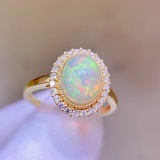 14k Gold 2 Ct Natural Opal & Diamond Ring