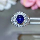 14k Gold 1.57 Ctw Vivid Blue Natural Sapphire & Diamond Ring