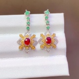 14k Gold 0.93 Ct Vivid Red Natural Ruby & Diamond Earrings