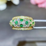 14k Gold 1.77 Ctw Vivid Green Natural Emerald & Diamond Ring