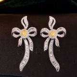 14k Gold 2.10 Ctw Natural Yellow Diamond & Diamond Earrings