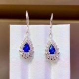 14k Gold 1.36 Ct Natural Sapphire & Diamond Earrings