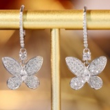 14k Gold 0.6 Ct Natural H Diamond & Butterfly Earrings