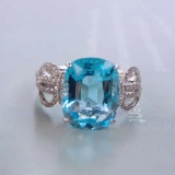 14k Gold 3.64 Ctw Natural Aquamarine & Diamond Ring