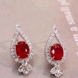 14k Gold 2.89 Ctw Natural Ruby & Diamond Earrings