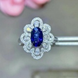 14k Gold 1.75 Ctw Vivid Blue Natural Sapphire & Diamond Ring