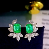 14k Gold 1.33 Ctw Vivid Green Natural Emerald & Diamond Earrings