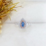 14k Gold 0.63 Ctw Natural Blue Diamond & Diamond Ring