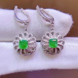 14k Gold 1.46 Ct Vivid Green Natural Emerald & Diamond Earrings