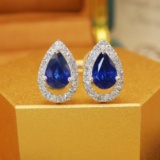 14k Gold 1.29 Ctw Vivid Blue Natural Sapphire & Diamond Earrings