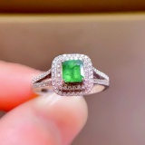 14k Gold 0.71 Ct Vivid Green Natural Emerald & Diamond Ring