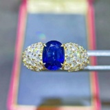 14k Gold 4.01 Ctw Vivid Blue Natural Sapphire & Diamond Ring
