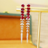 14k Gold 2.12 Ctw Natural Ruby & Diamond Earrings