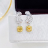14k Gold 1.00 Ctw Natural Yellow Diamond & Diamond Earrings