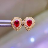 14k Gold 1.09 Ct Vivid Red Natural Ruby & Diamond Earrings