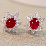 14k Gold 0.93 Ctw Vivid Red Natural Ruby & Diamond Earrings