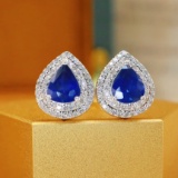 14k Gold 1.52 Ctw Natural Sapphire & Diamond Earrings