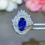 14k Gold 3.11 Ctw Vivid Blue Natural Sapphire & Diamond Ring