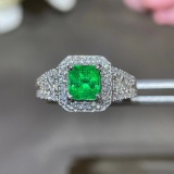 14k Gold 1.74 Ctw Vivid Green Natural Emerald & Diamond Ring