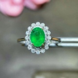 14k Gold 1.33 Ctw Vivid Green Natural Emerald & Diamond Ring