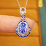 14k Gold 1.22 Ctw Natural Sapphire & Diamond Pendant
